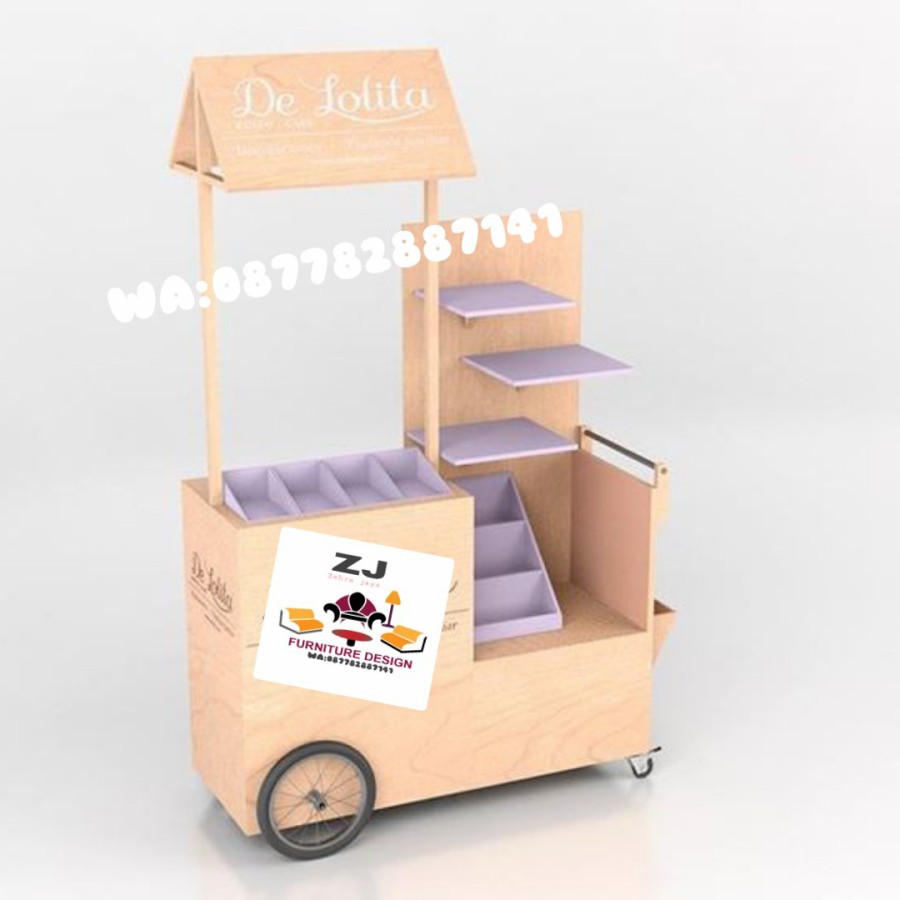 Gerobak unik buat jualan multifungsi kayu jati belanda - semua warna, All Size